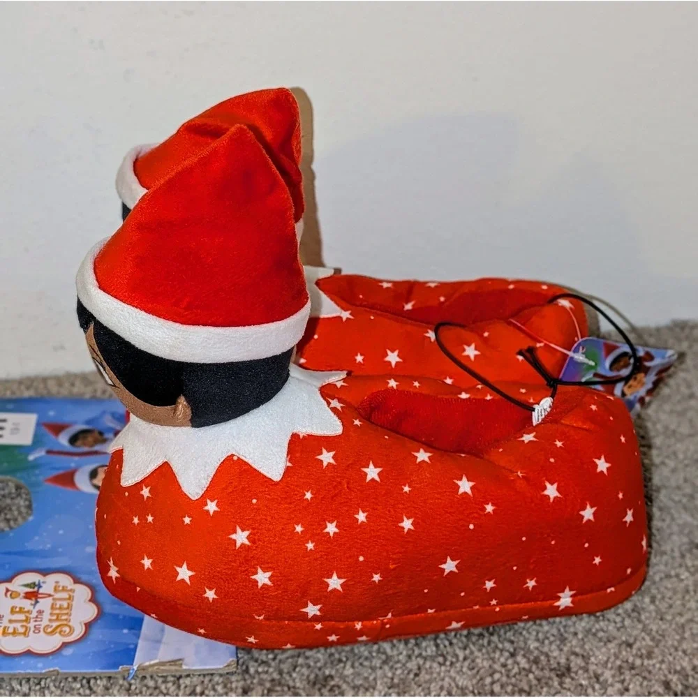 Elf on the Shelf Slippers Kids Size M (13-1)  Red Star Plush Santasverse Holiday